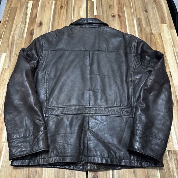 Vintage Chaps Leather Jacket Mens‎ L Brown Full Zip Lined Bomber Faded Casual - Picture 3 of 6